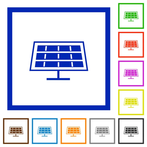 Panneau solaire encadré icônes plates — Image vectorielle