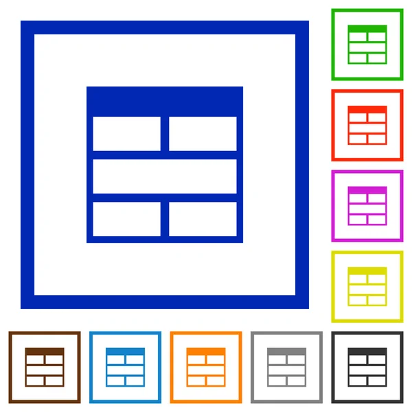 Hoja de cálculo fusionar horizontalmente celdas de tabla enmarcadas iconos planos — Vector de stock