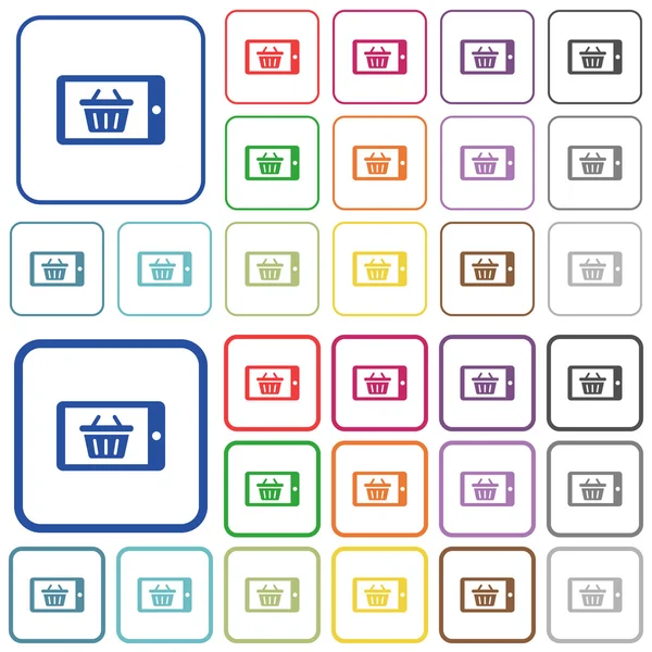 Mobile shopping color outlined flat icons — Stock Vector