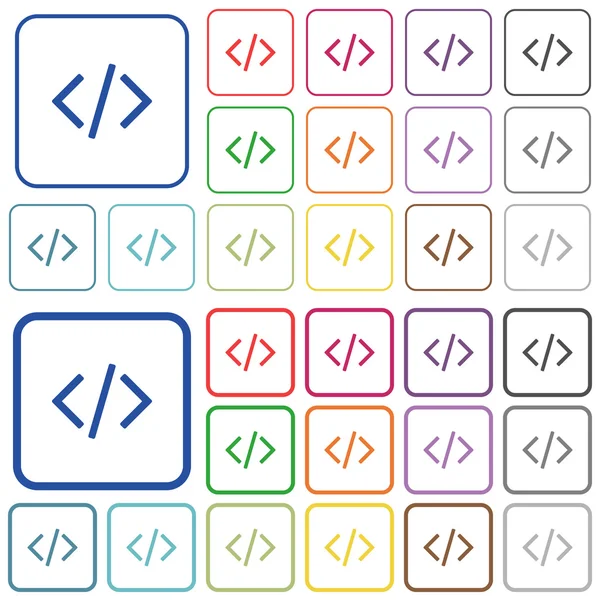 Programação cor código delineado ícones planos — Vetor de Stock