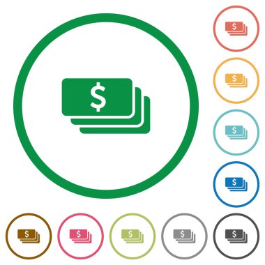 Doları banknot düz simgeler anahatları ile