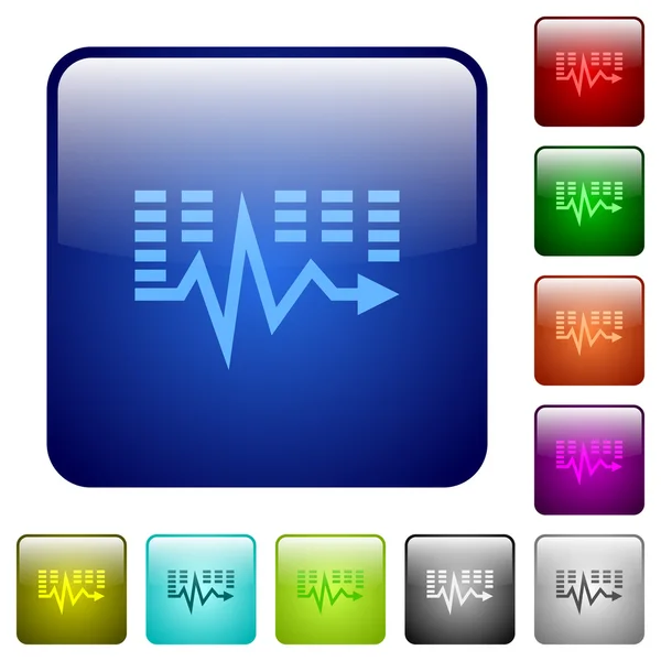 Music waves color square buttons — Stock Vector