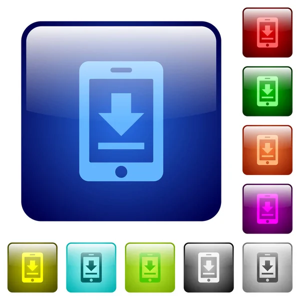 Boutons carrés couleur de téléchargement mobile — Image vectorielle
