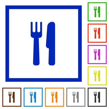 Çatal bıçak takımları düz çerçeveli simgeler