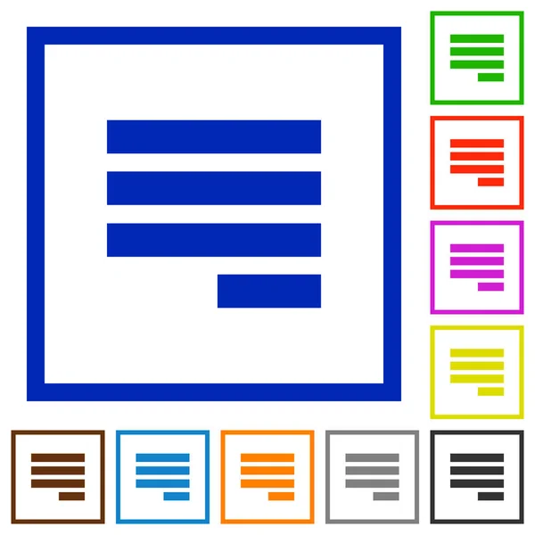 Texte aligner justifier la dernière rangée droite des icônes encadrées plates — Image vectorielle