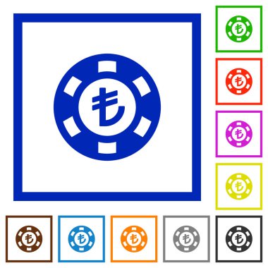 Türk Lirası casino çip düz çerçeveli simgeler