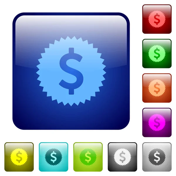 Dollar autocollant couleur boutons carrés — Image vectorielle