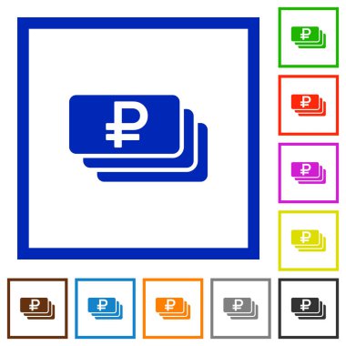 Rublesi banknotlar düz çerçeveli simgeler