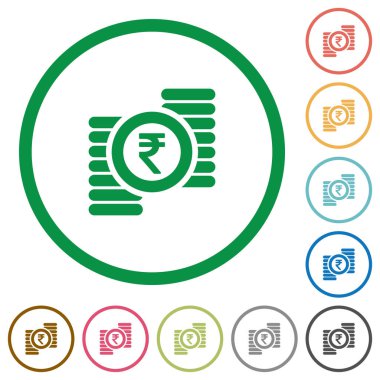 Hindistan Rupisi anahatları ile düz simgeler paralar