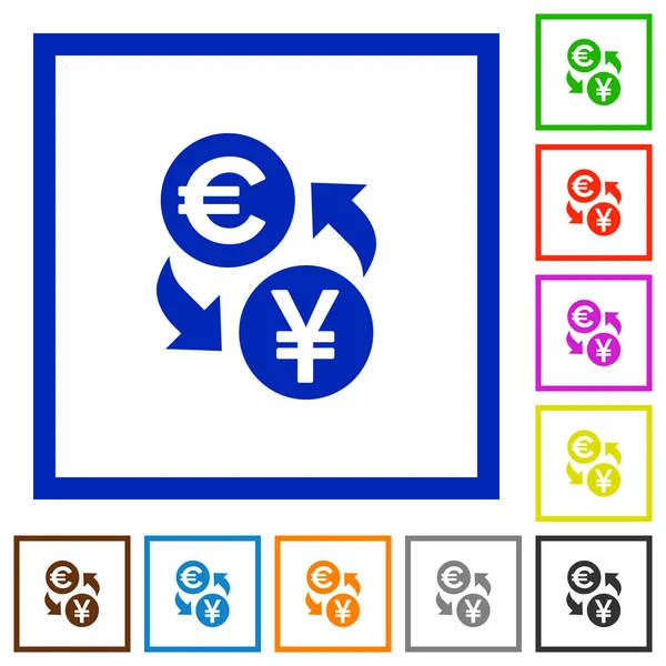 Euro Jen wymiany płaskie oprawione ikony — Wektor stockowy