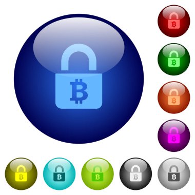 Bitcoins renk cam düğmeleri kilitli