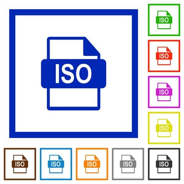 ISO file format flat framed icons — Stock Vector