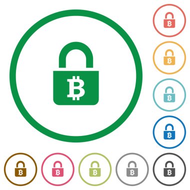 Bitcoins düz simgeler anahatları ile kilitli