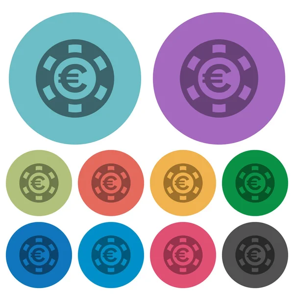 Euro casino chip color iconos planos — Vector de stock