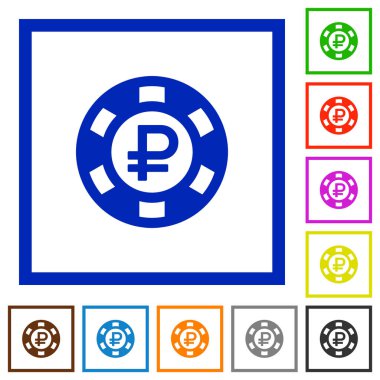 Rublesi casino çip düz çerçeveli simgeler