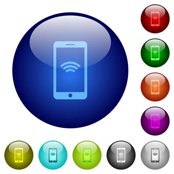 Cellphone wireless network color glass buttons — Stock Vector