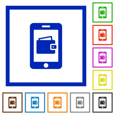 Mobil cüzdan düz çerçeveli simgeler