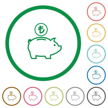 Türk Lirası kumbara düz simgeler anahatları ile