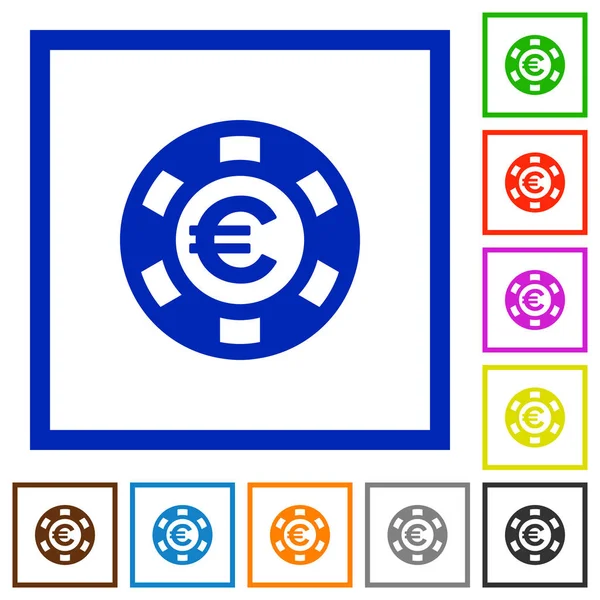 Ευρώ καζίνο τσιπ επίπεδη πλαισιωμένο εικονίδια — Διανυσματικό Αρχείο