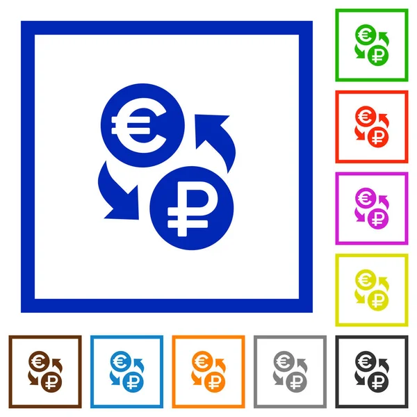Euro Intercambio de rublos iconos enmarcados planos — Vector de stock