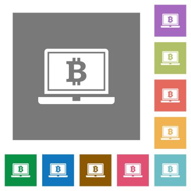Dizüstü Bitcoin işareti ile kare düz simgeler