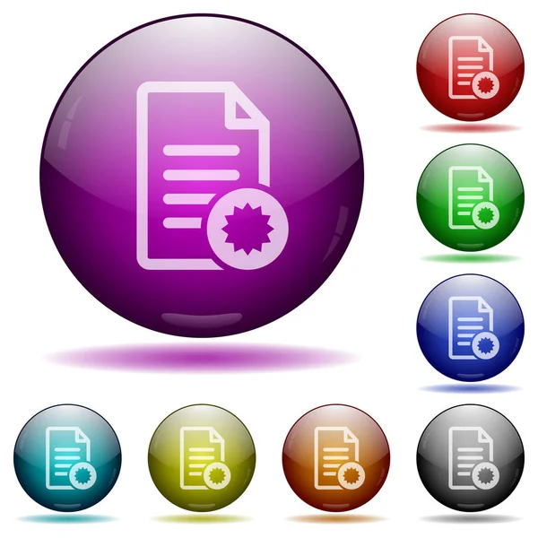Certificat de document boutons sphères en verre — Image vectorielle