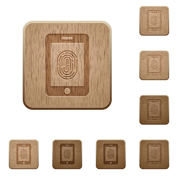 Smartphone identificación de huellas dactilares botones de madera — Vector de stock