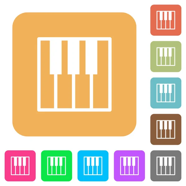 Teclado piano arredondado ícones quadrados planos — Vetor de Stock