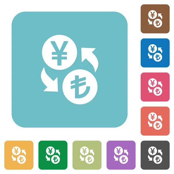 Yen lire uitwisseling afgerond vierkant plat pictogrammen — Stockvector