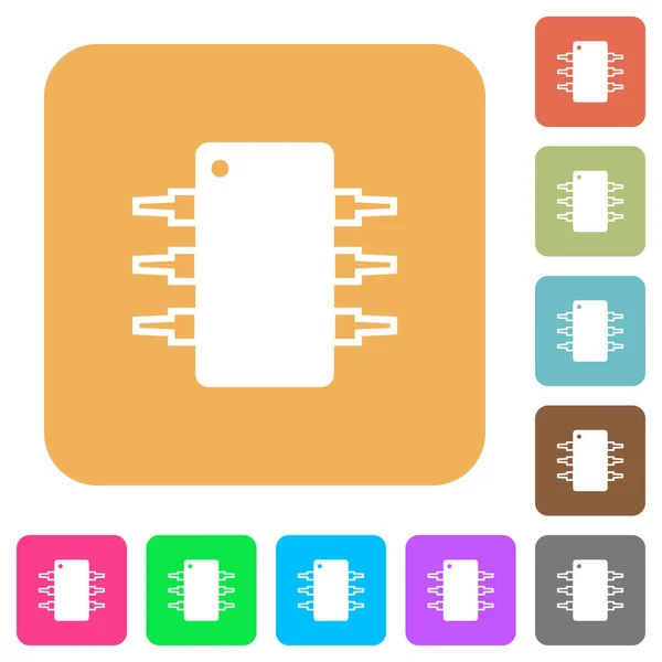Circuito integrado redondeado iconos planos cuadrados — Archivo Imágenes Vectoriales