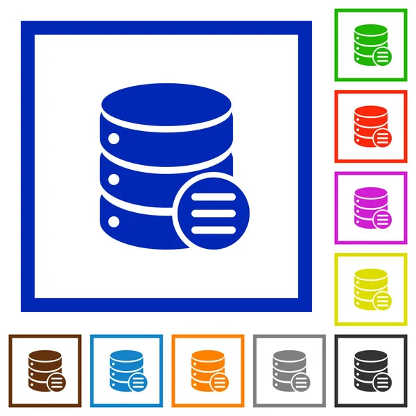 Database options flat framed icons — Stock Vector