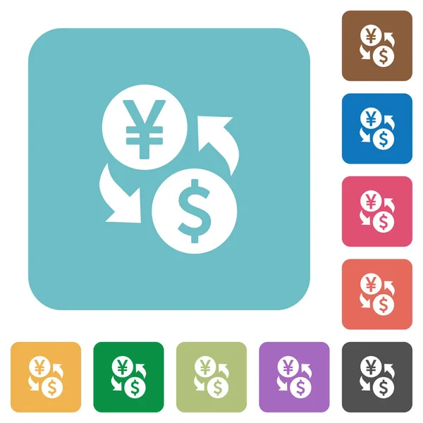 Yen Dollar exchange rounded square flat icons — Stock Vector