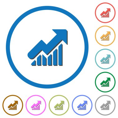 Gölgeler ve anahatları ile yükselen grafiği simgeleri