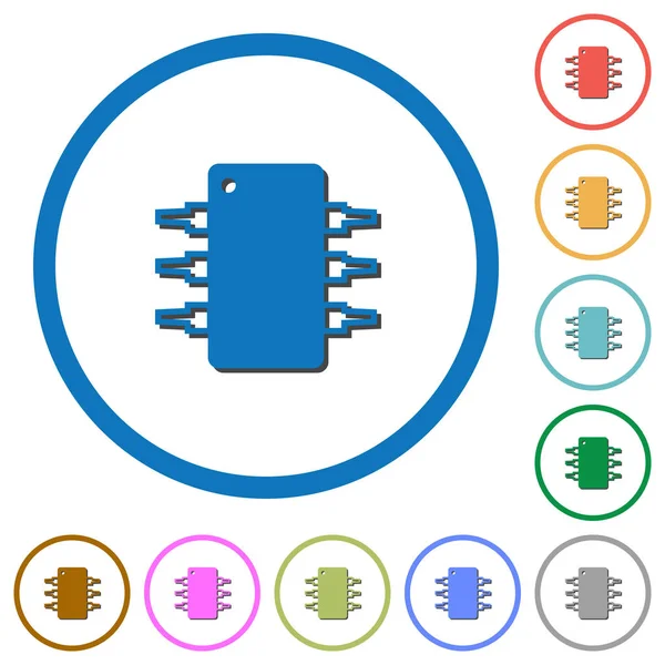 Icônes de circuits intégrés avec ombres et contours — Image vectorielle