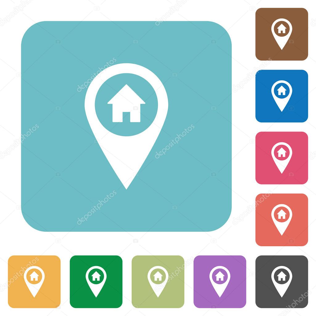 Home address GPS map location rounded square flat icons