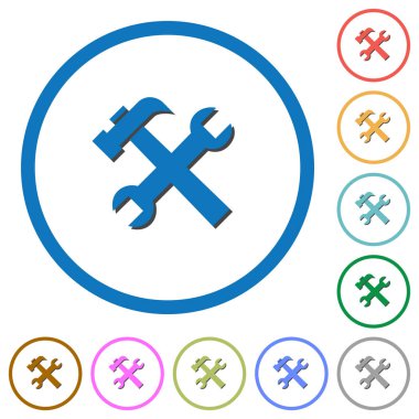 İngiliz anahtarı ve çekiç araçları kutsal kişilerin resmi ile gölgeler ve anahatlar