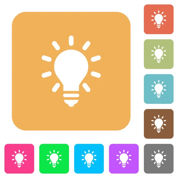 Aydınlatma ampul fikir kavram olarak yuvarlak kare düz simgeler