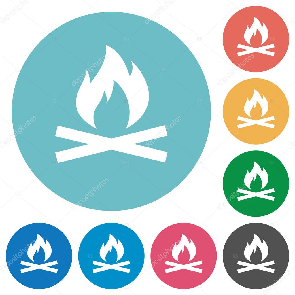 Camp fire flat round icons