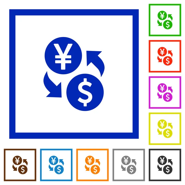 Yen Dollar money exchange flat framed icons — Stock Vector