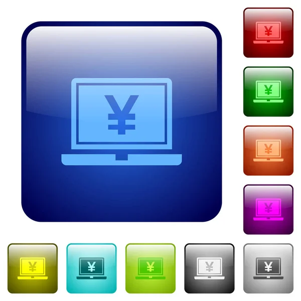 Laptop med yen logga färg fyrkantiga knappar — Stock vektor