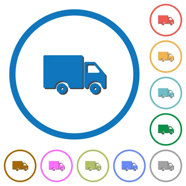 Levering vrachtwagen pictogrammen met schaduwen en lijnen — Stockvector