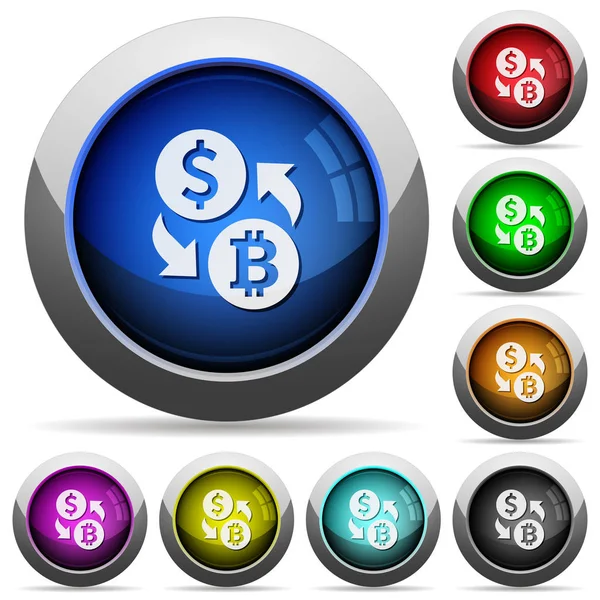 Dollar Bitcoin échange d'argent boutons ronds brillants — Image vectorielle