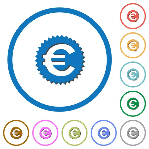 Adesivo Euro icone con ombre e contorni — Vettoriale Stock