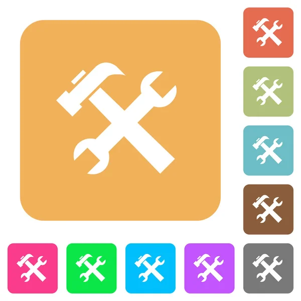 Skiftnyckel och hammare verktyg avrundat fyrkantig platt ikoner — Stock vektor