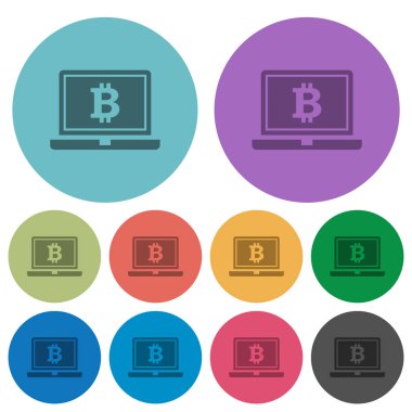 Dizüstü Bitcoin işareti ile renk koyu düz simgeler