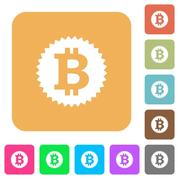 Bitcoin adesivo arredondado ícones planos quadrados — Vetor de Stock