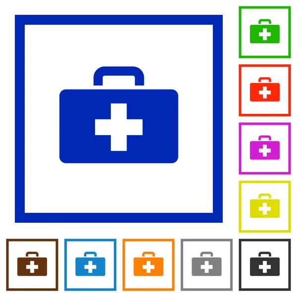 First aid kit flat framed icons — Stock Vector