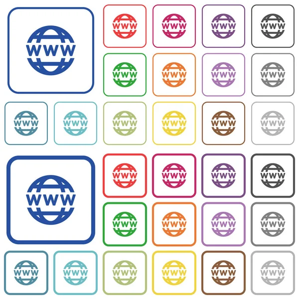 WWW globo delineado ícones de cor plana —  Vetores de Stock