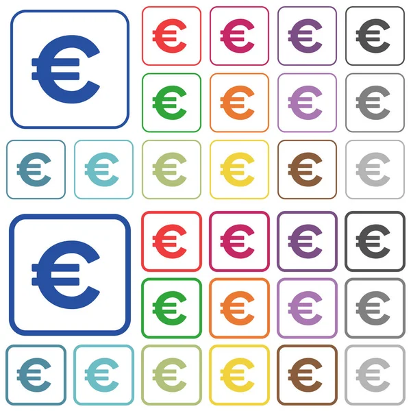 Signo euro delineado iconos de color plano — Archivo Imágenes Vectoriales