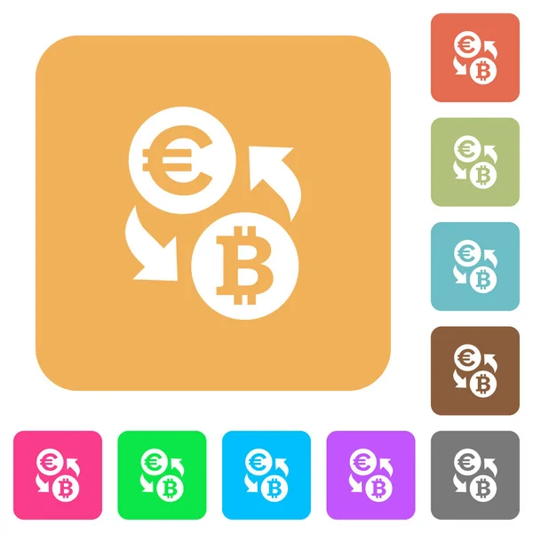 Euro Bitcoin cambio de divisas redondeado iconos planos cuadrados — Vector de stock
